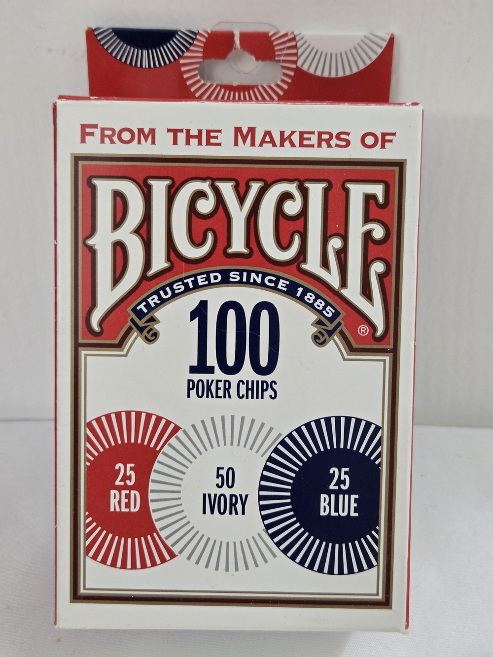 Bicycle 100 Poker Chips Set - Red, Ivory, Blue